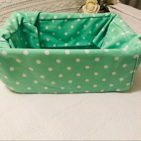 Pottery Barn Basket Liner Mint Green with White Polka Dots Polyester Teen Dorm - Picture 2 of 11
